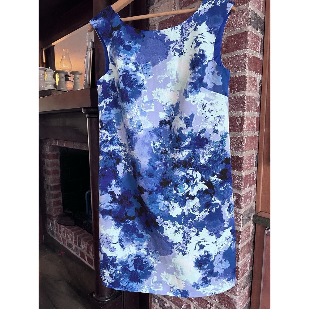Adrianna Papell Floral Sheath Dress Women 4 Blue Sleeveless Above Knee Event